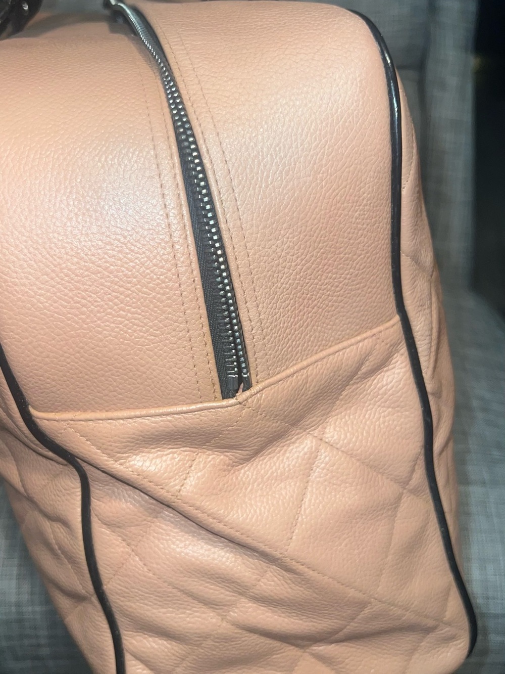 CHANEL Quilted Peach Leather Duffel with Black Handles - Picture 10 of 12